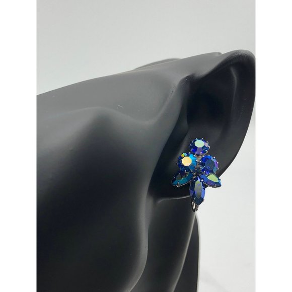 Vintage Screw back Sherman Cluster Rhinestone Earrings - Picture 2 of 8